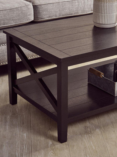 Black Wooden Coffee Table with Lower Shelf and X Frame Side Panels | Heritage