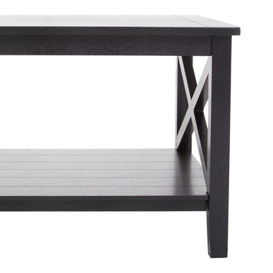 Black Wooden Coffee Table with Lower Shelf and X Frame Side Panels | Heritage
