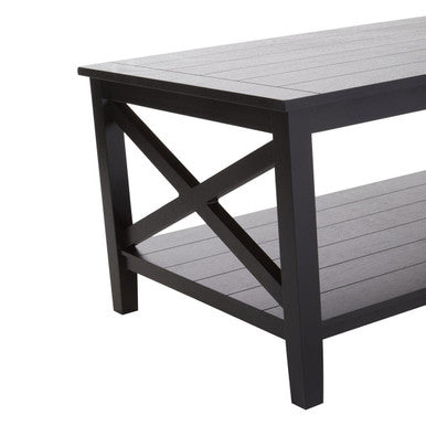 Black Wooden Coffee Table with Lower Shelf and X Frame Side Panels | Heritage