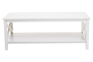 White Wooden Rectangular Coffee Table with Lower Shelf and X Frame Side Panels | Heritage