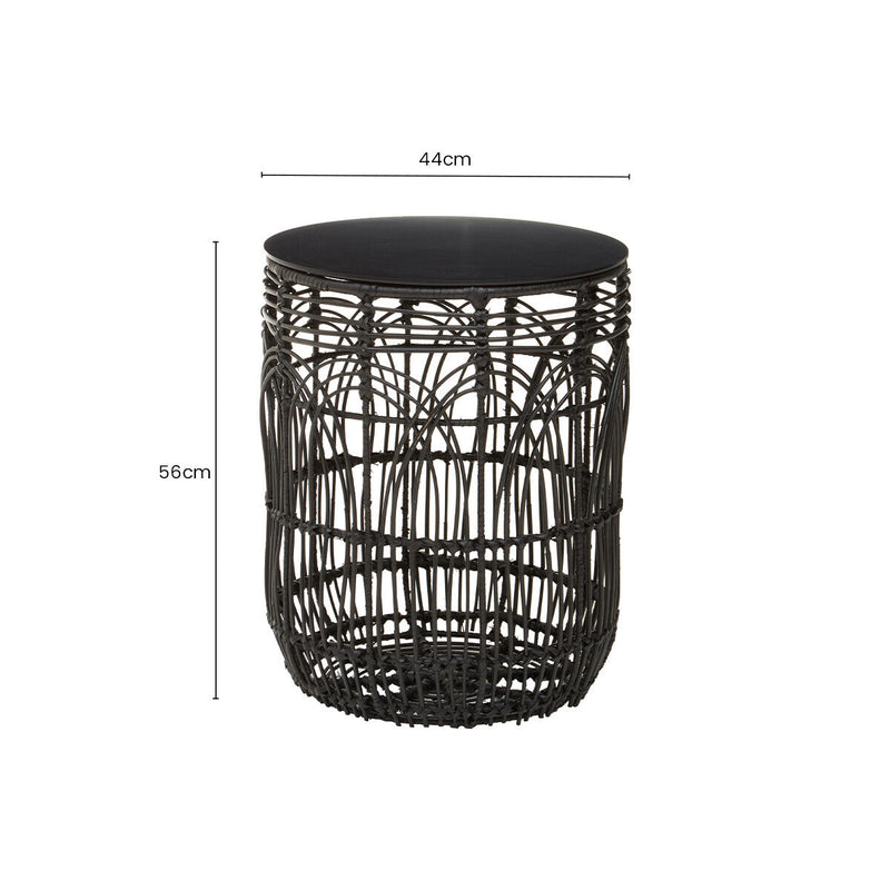 Black Round Rattan Stool or Side Table | Arles