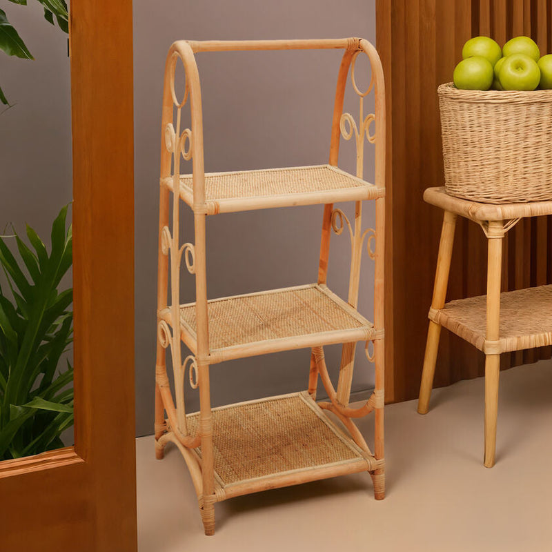Three Tier Rattan Square Shelf Unit | Mataram