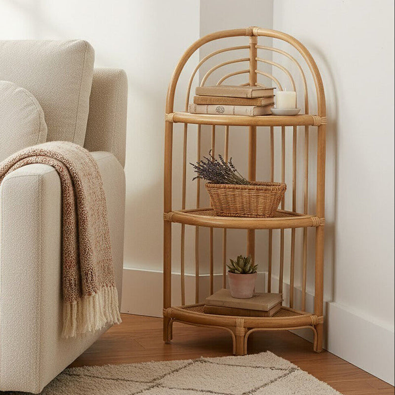 Three Tier Natural Rattan Corner Shelf Unit | Mataram