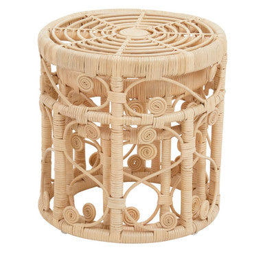 Natural Rattan Set of Two Nesting Tables with Tight Weave Top and Scrolled Base | Mataram