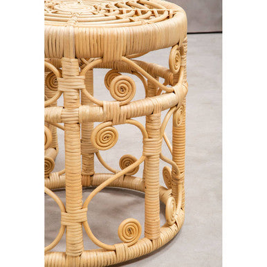 Natural Rattan Set of Two Nesting Tables with Tight Weave Top and Scrolled Base | Mataram