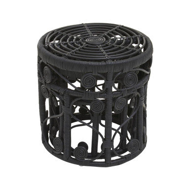 Black Natural Rattan Set of Two Nesting Tables with Tight Weave Top and Scrolled Base | Mataram