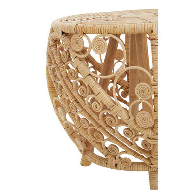 Large Natural Rattan Side Table with Tight Weave and Scrolled Detail | Mataram