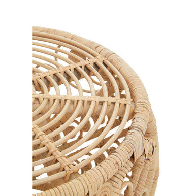 Large Natural Rattan Side Table with Tight Weave and Scrolled Detail | Mataram