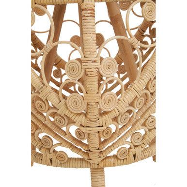 Large Natural Rattan Side Table with Tight Weave and Scrolled Detail | Mataram