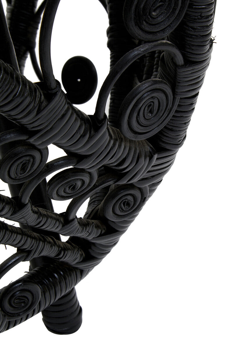 Black Natural Rattan Side Table with Tight Weave and Scrolled Detail | Mataram