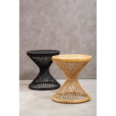 Natural Rattan Side Table with Twisted Base and Tight Weave Top | Mataram