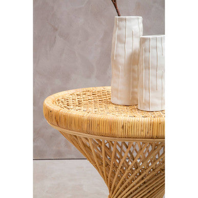 Natural Rattan Side Table with Twisted Base and Tight Weave Top | Mataram