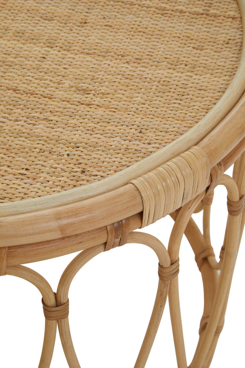 Natural Rattan Coffee Table with Open Weave Design and Webbing Round Top | Mataram