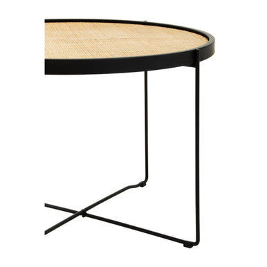 Natural Rattan Round Coffee Table with Black Cross Metal Legs | Depok