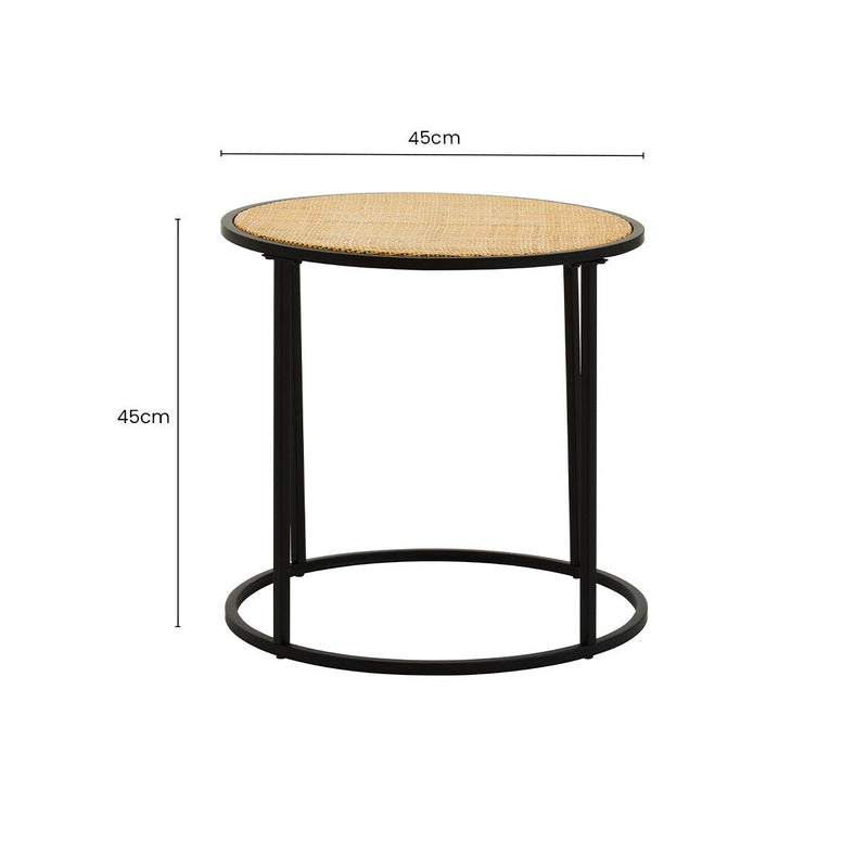 Natural Rattan Round Top Side Table with Black Metal Base | Depok