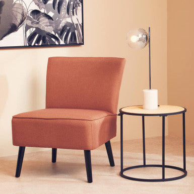Natural Rattan Round Top Side Table with Black Metal Base | Depok