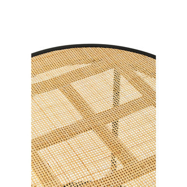 Natural Rattan Round Top Side Table with Black Metal Base | Depok