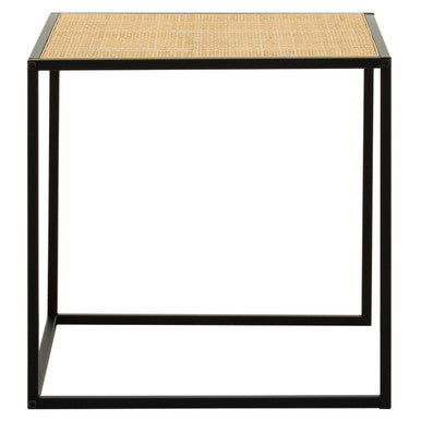 Natural Rattan Top Side Table with Black Metal Square Base | Depok