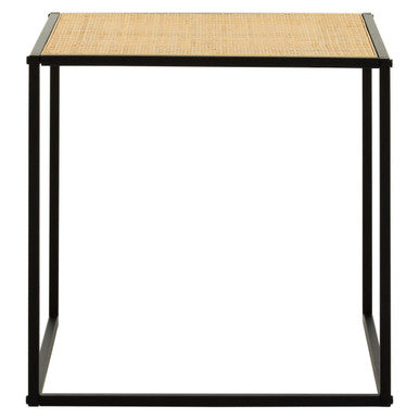 Natural Rattan Top Side Table with Black Metal Square Base | Depok