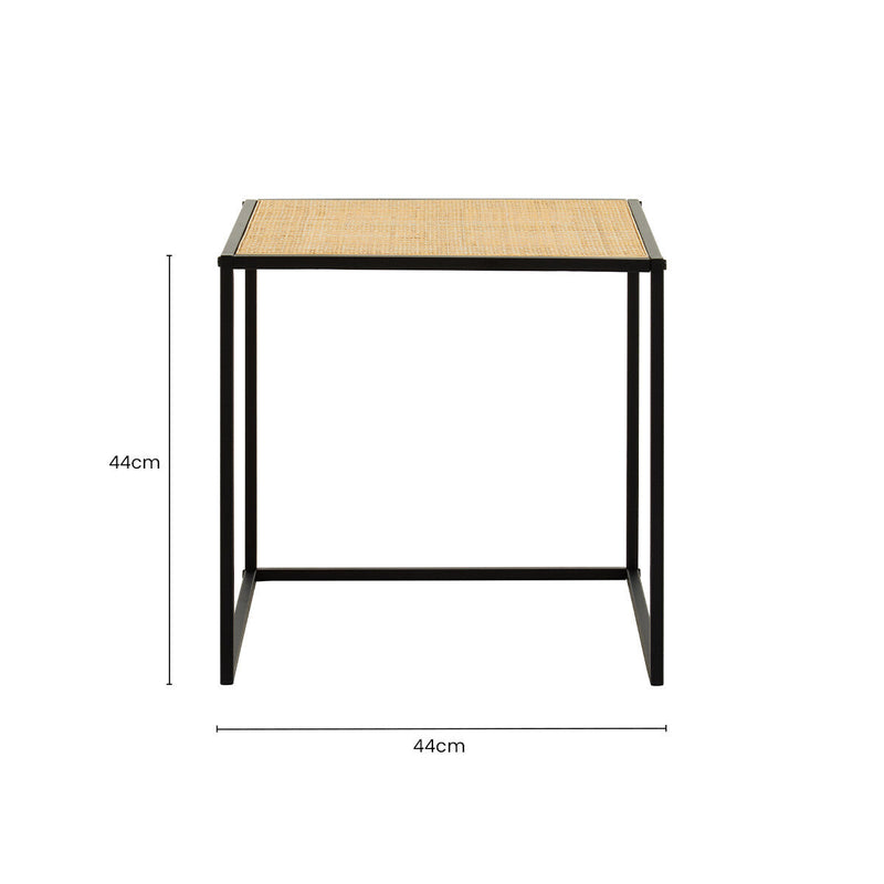 Natural Rattan Top Side Table with Black Metal Square Base | Depok