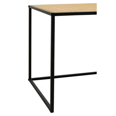 Natural Rattan Top Side Table with Black Metal Square Base | Depok