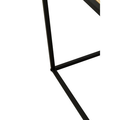 Natural Rattan Top Side Table with Black Metal Square Base | Depok