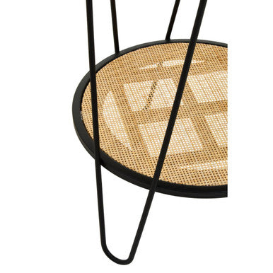 Natural Rattan Top Side Table with Lower Shelf and Black Metal Hairpin Legs | Depok
