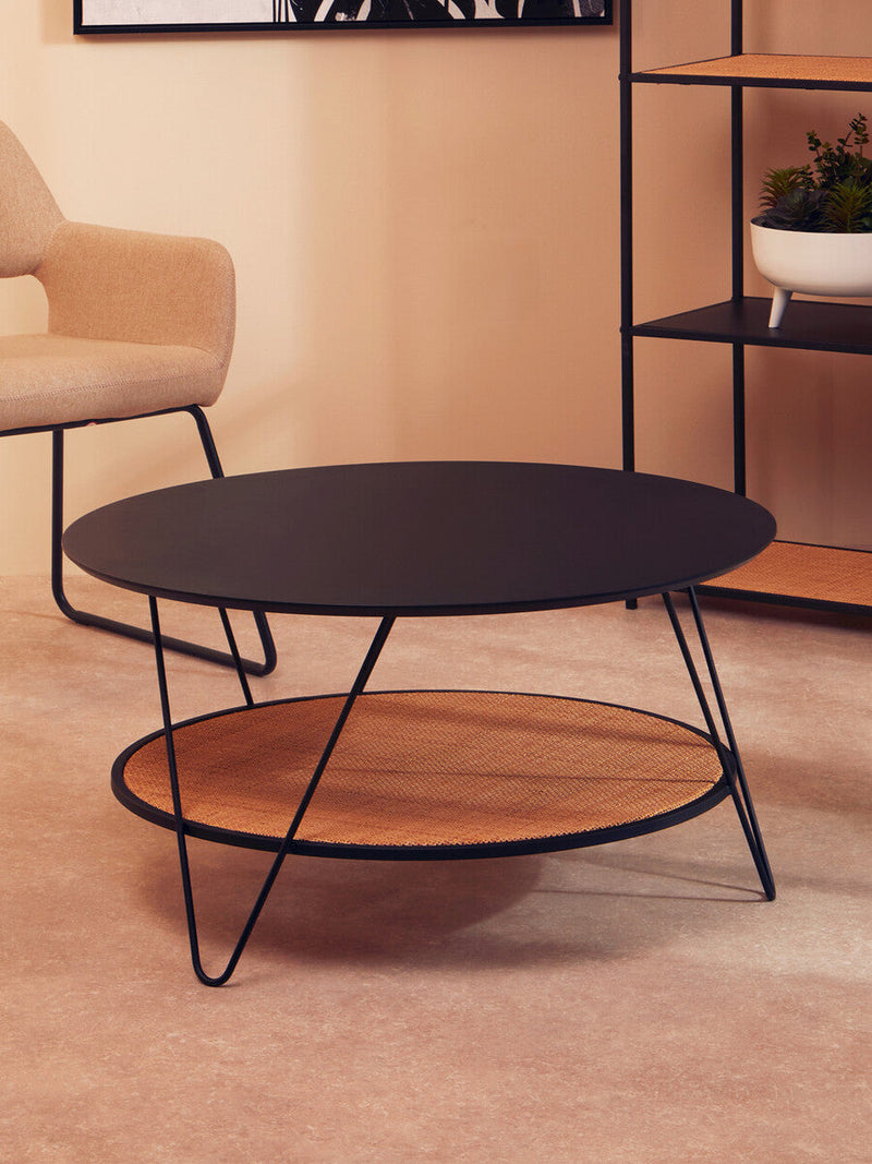 Black Wood Top Coffee Table with Metal Hairpin Legs | Depok