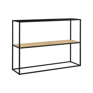 Black Metal Frame 2-Tier Console Table with Natural Rattan Shelving | Depok