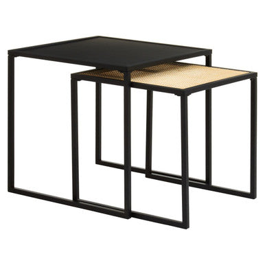 Black Metal and Rattan Top Nest of 2 Tables with Square Frames | Depok
