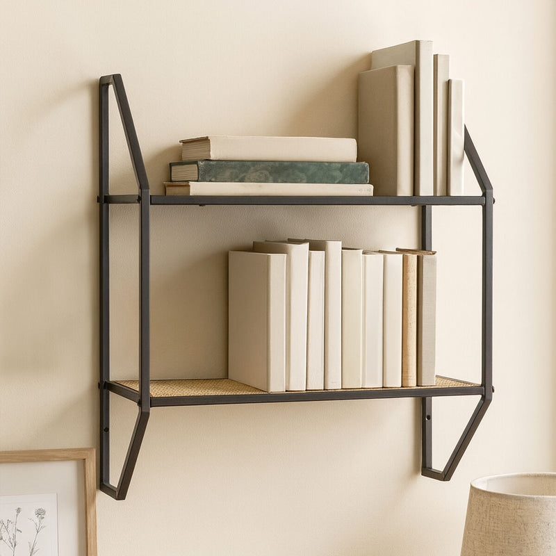 Two Tier Rattan and Metal Wall Shelf | Depok
