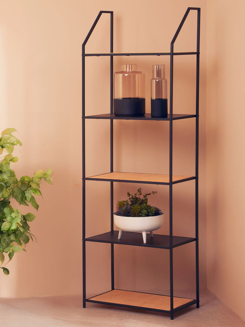 Rattan and Metal Five Tier Shelf Unit | Depok