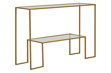 Clear Glass Top and Gold Finish Frame Console Table | Avento