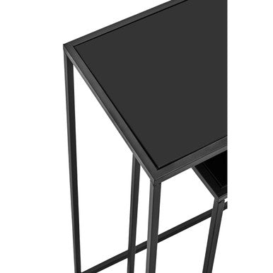 Set of 2 Black Glass Top and Metal Frame Console Tables | Avento