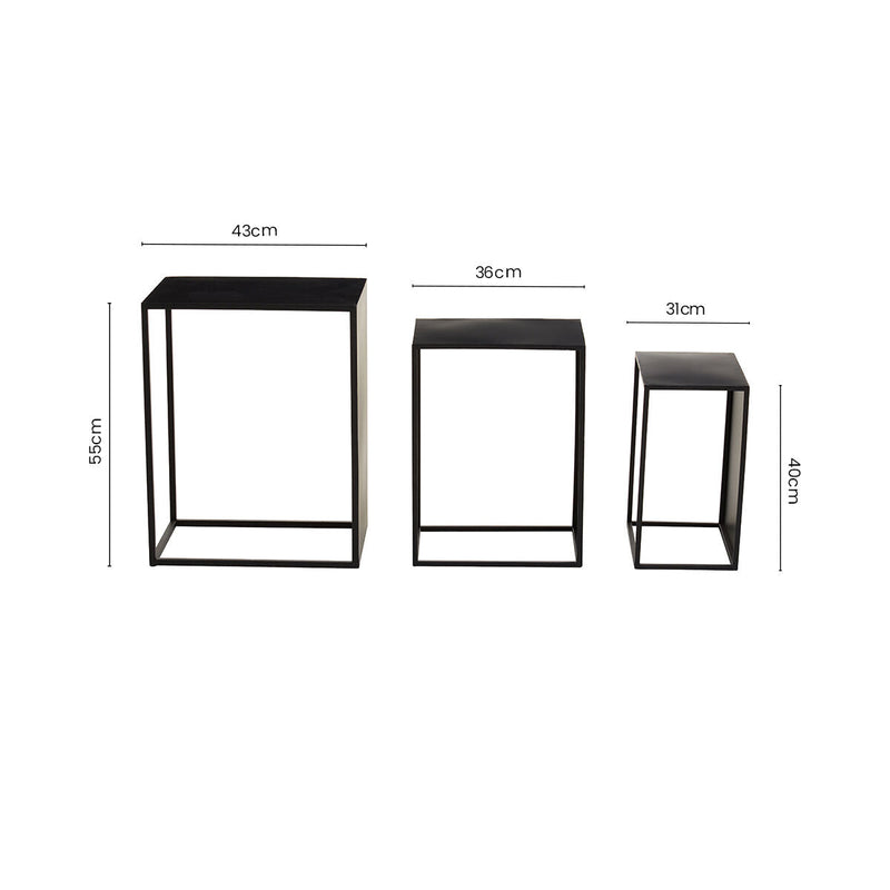 Set of 3 Black Iron Rectangular Nesting Tables | Avento
