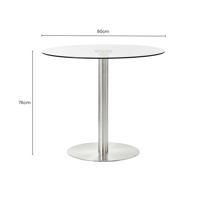 Silver Finish Round Glass Top and Steel Frame Dining Table | Metropolitan