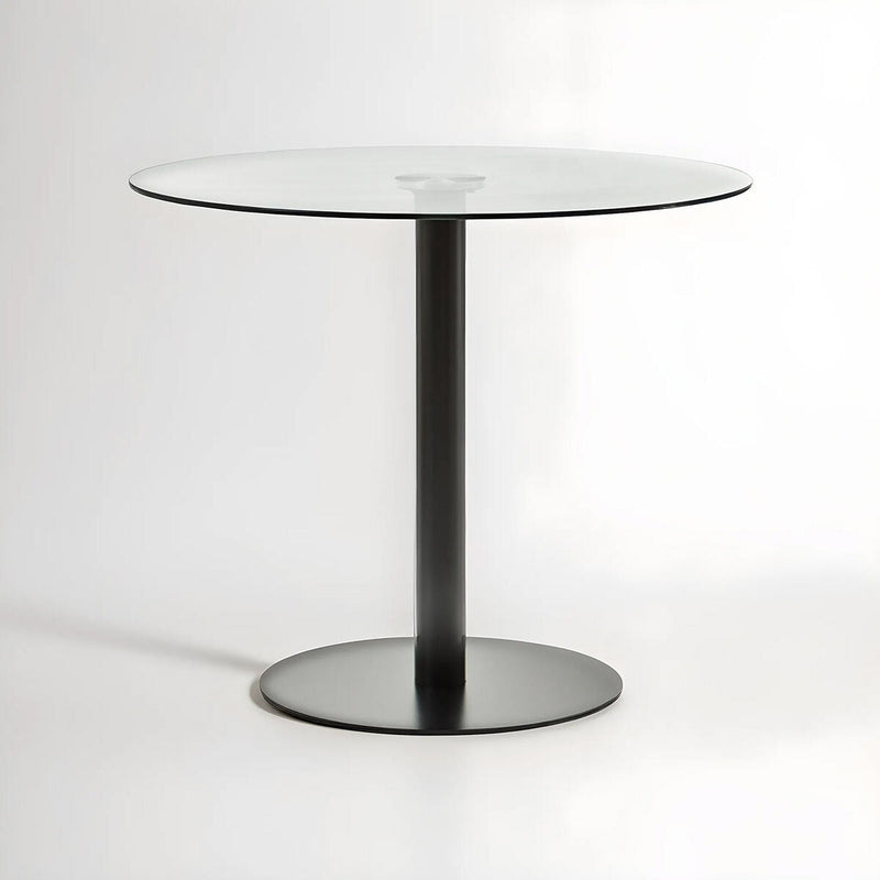 Matt Black Steel and Glass Top Round Dining Table | Metropolitan