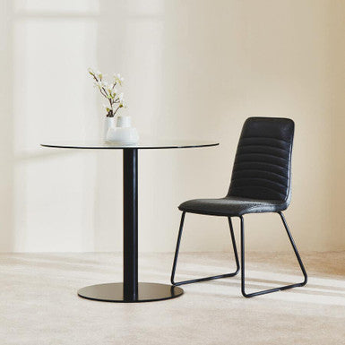 Matt Black Steel and Glass Top Round Dining Table | Metropolitan