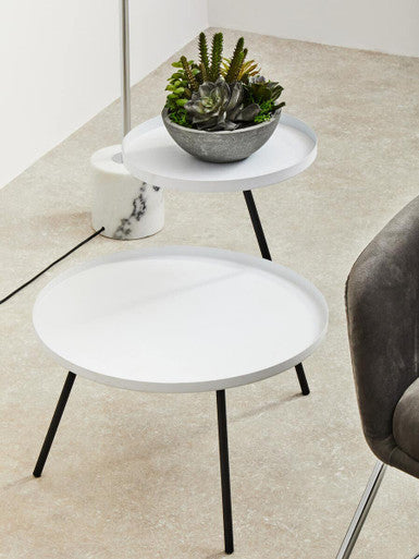 White Iron Tray Top and Black Iron Legs 2 Tie Side Table | Trosa