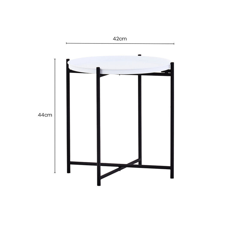 Round White Top Side Table with Black Iron Lattice Base | Trosa
