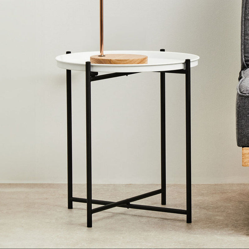 Grey Iron Round Side Table with Slender Metal Legs | Trosa