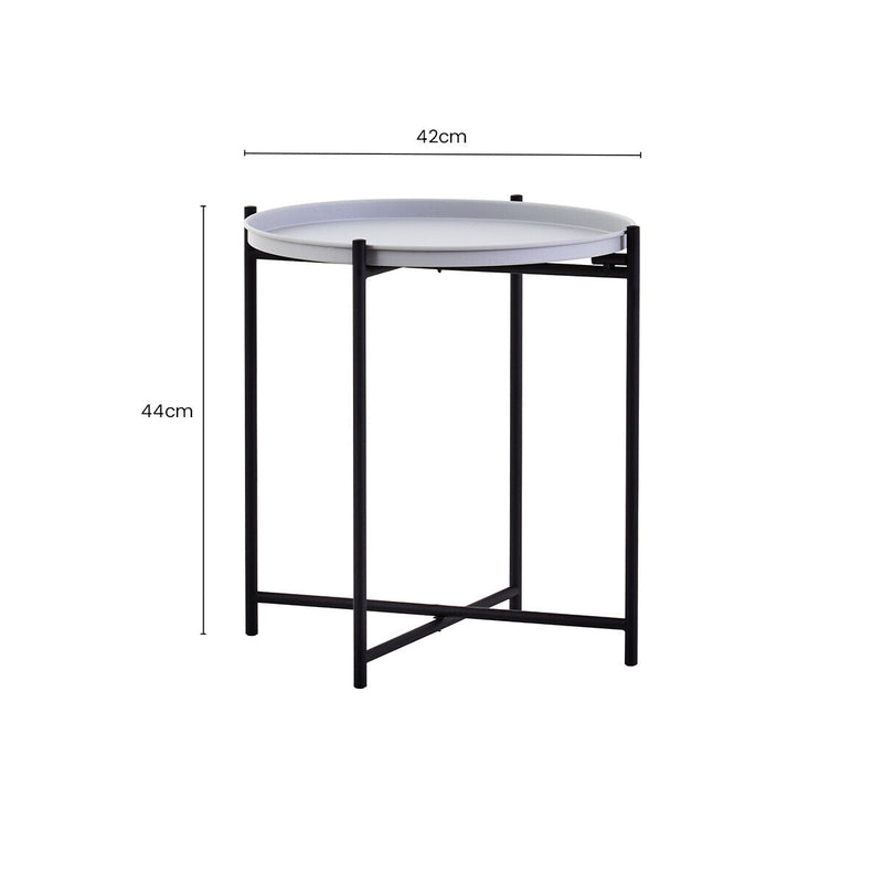 Round Grey Top Side Table with Black Iron Lattice Base | Trosa