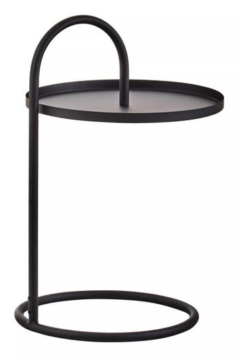Black Round Top Side Table with Black Finish Iron Hanging Frame | Trosa