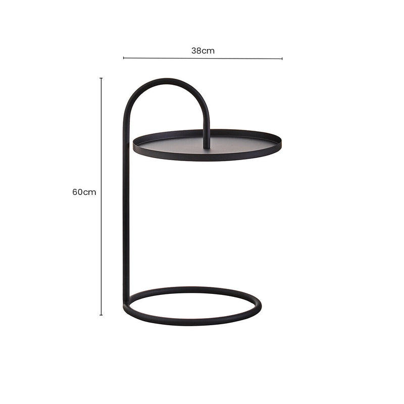 Black Round Top Side Table with Black Finish Iron Hanging Frame | Trosa