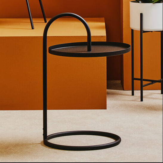 Black Round Top Side Table with Black Finish Iron Hanging Frame | Trosa