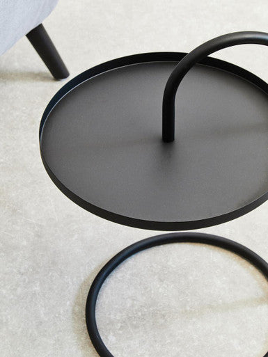 Black Round Top Side Table with Black Finish Iron Hanging Frame | Trosa