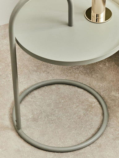 Grey Round Top Side Table with Grey Finish Iron Hanging Frame | Trosa