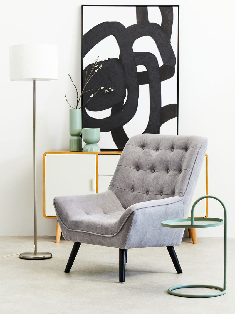 Green Round Top Side Table with Grey Finish Iron Hanging Frame | Trosa