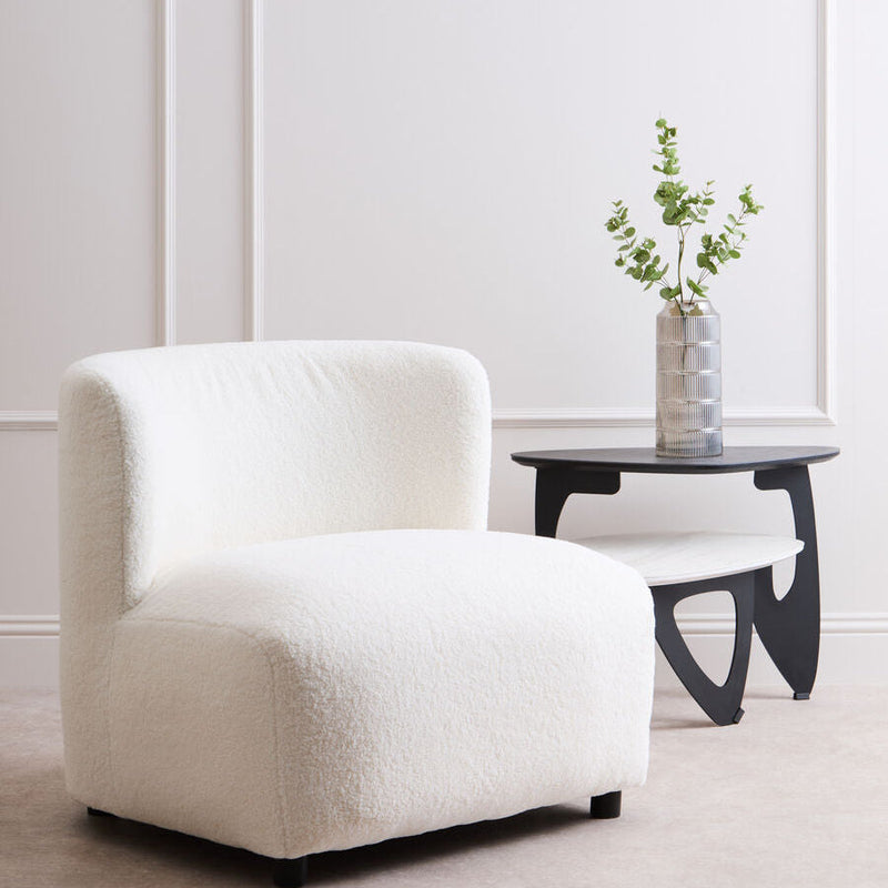 Ivory Boucle Effect Armless Lounge Chair | Montreal