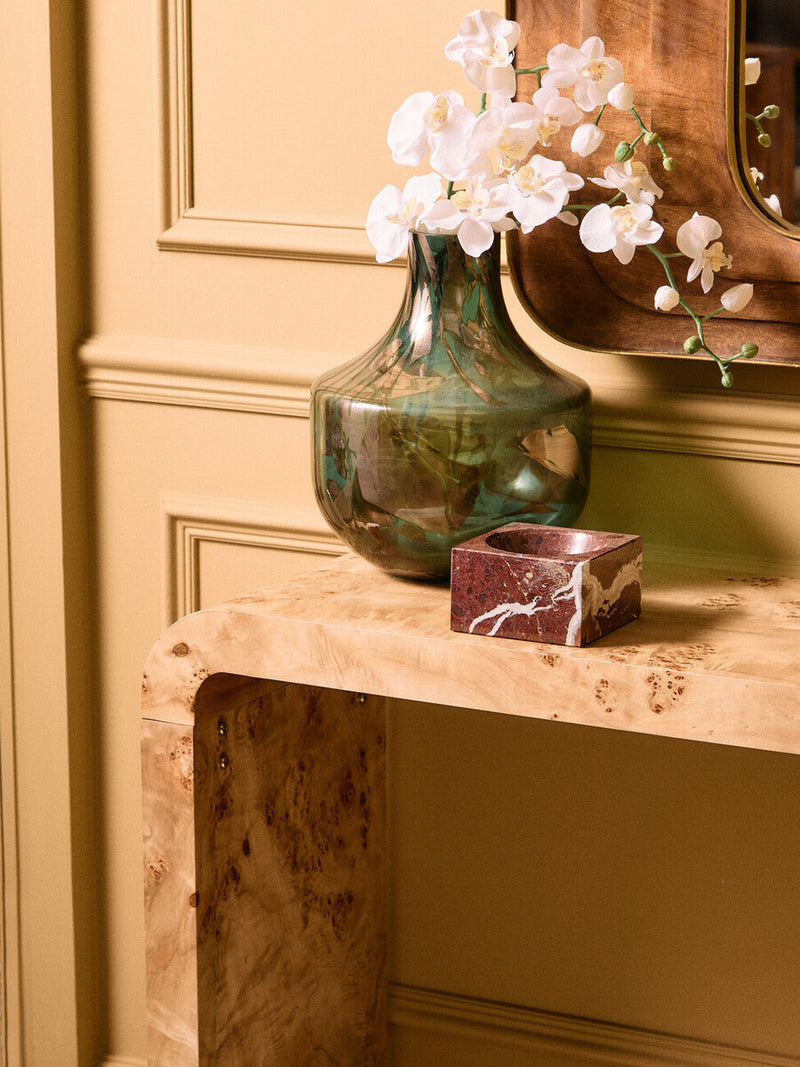 Natural Burl Wood Curved Console Table with Smooth Curved Edges | Mota